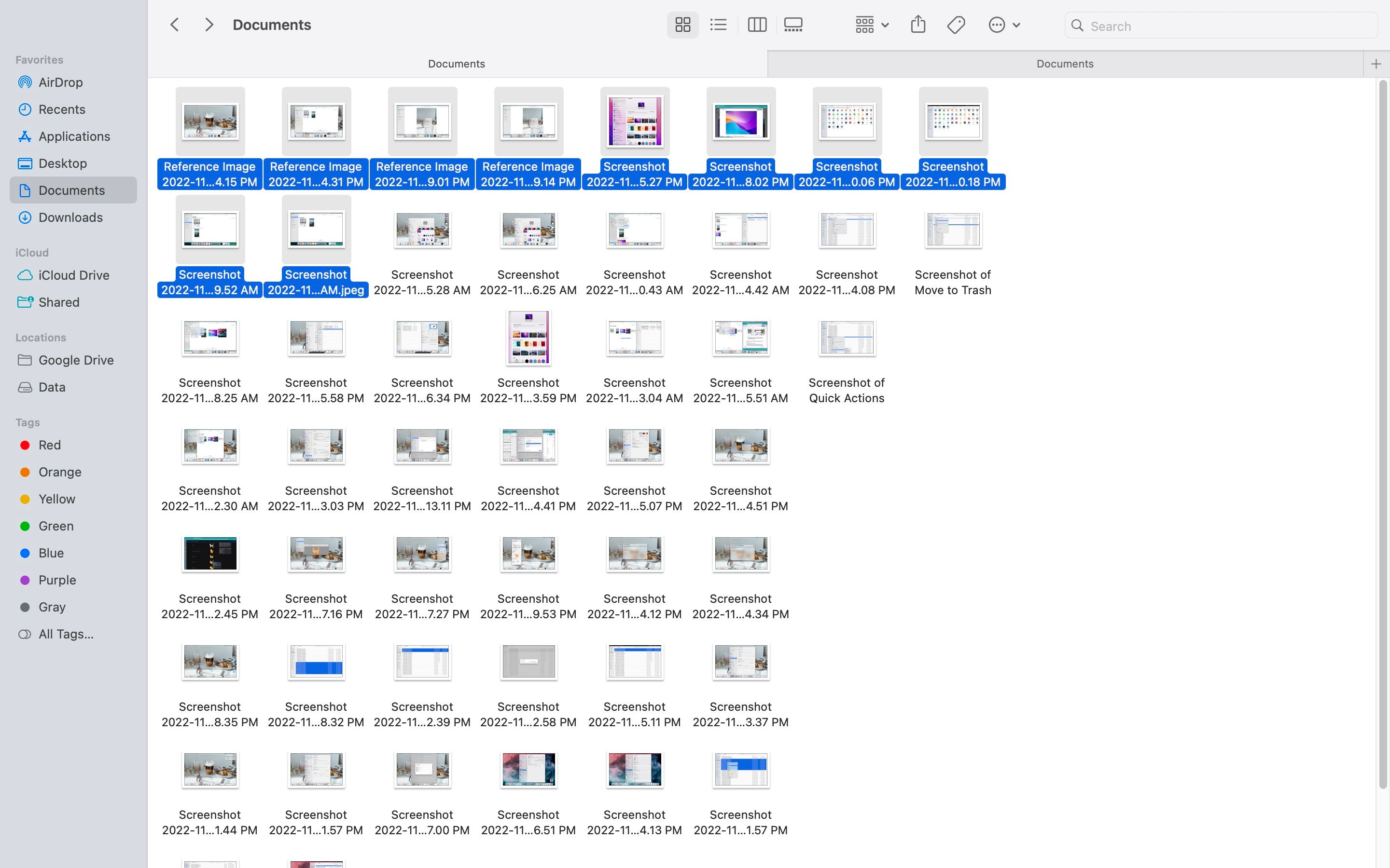 Captura de pantalla de la selección de archivos con Shift