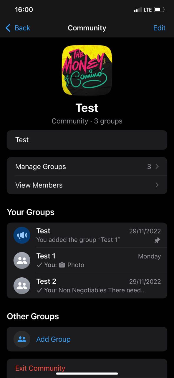 screenshot showing how to add group to community