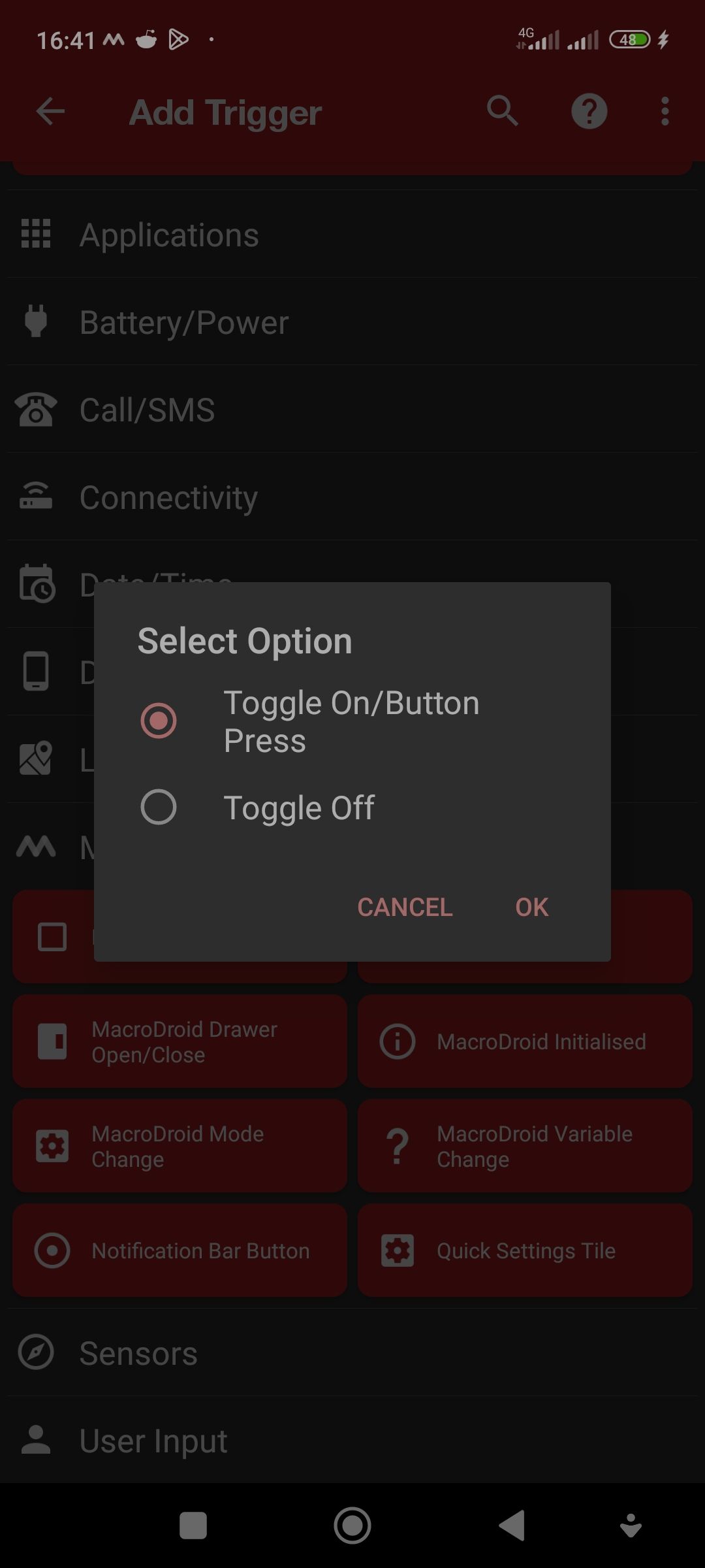 Add quick settings tiles as trigger in MacroDroid