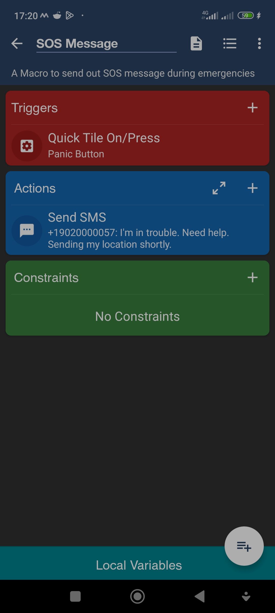 Programming an automated SMS action on MacroDroid