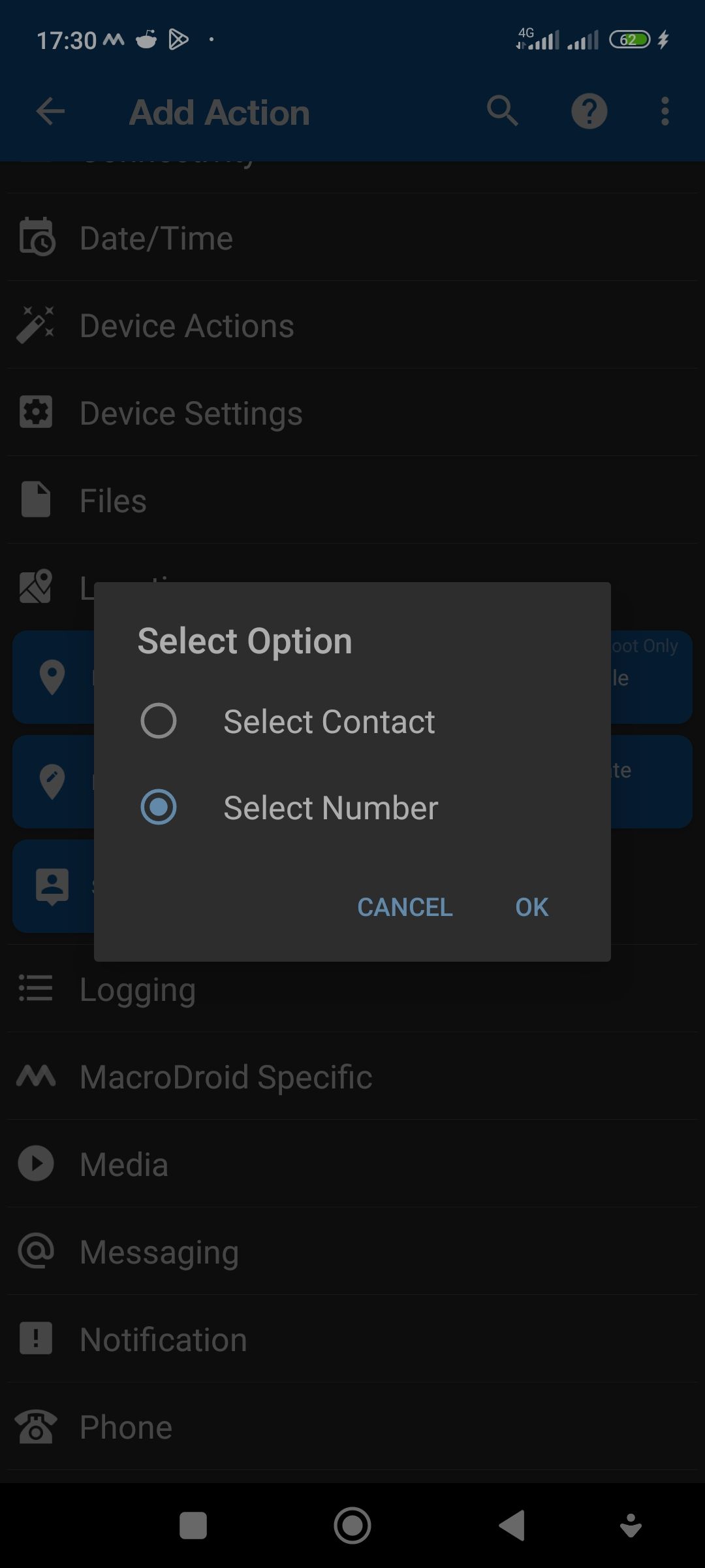 Configure MacroDroid to share location via SMS