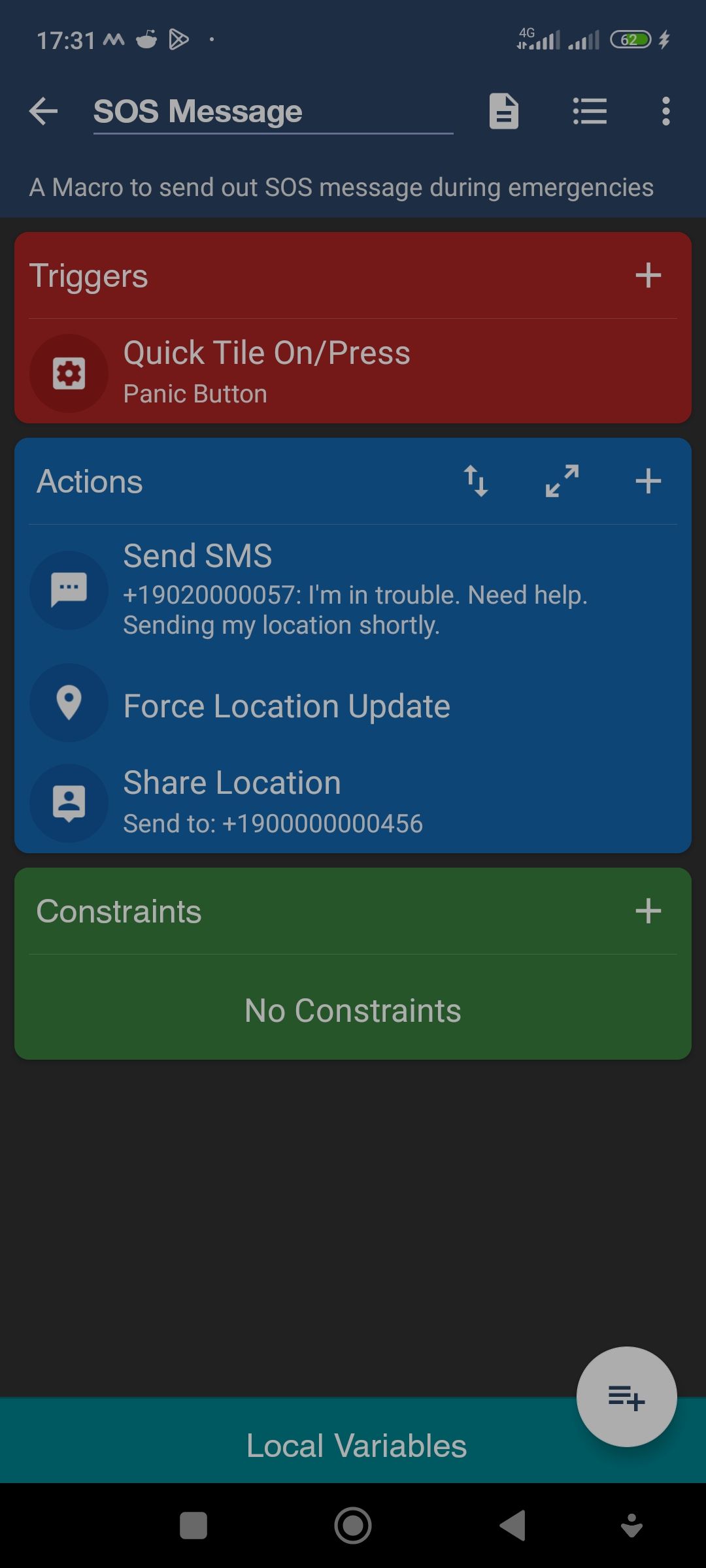 Configured Macro for sharing location via SMS
