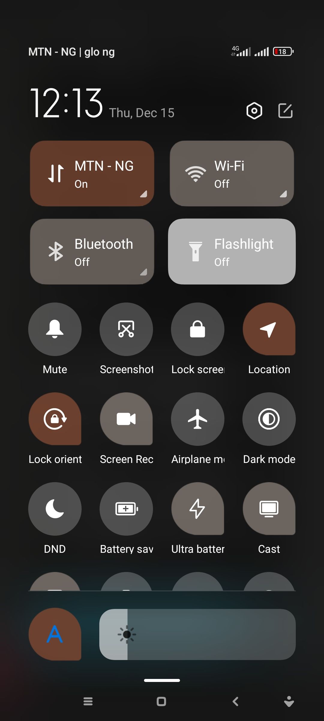 Quick settings menu on an Android phone