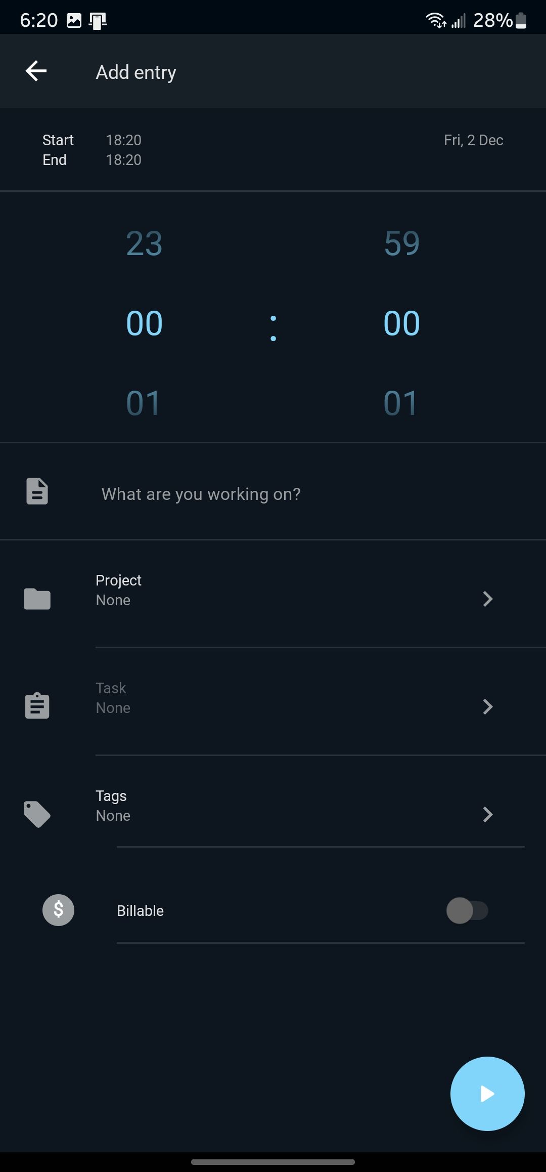 Screenshot of Clockify App