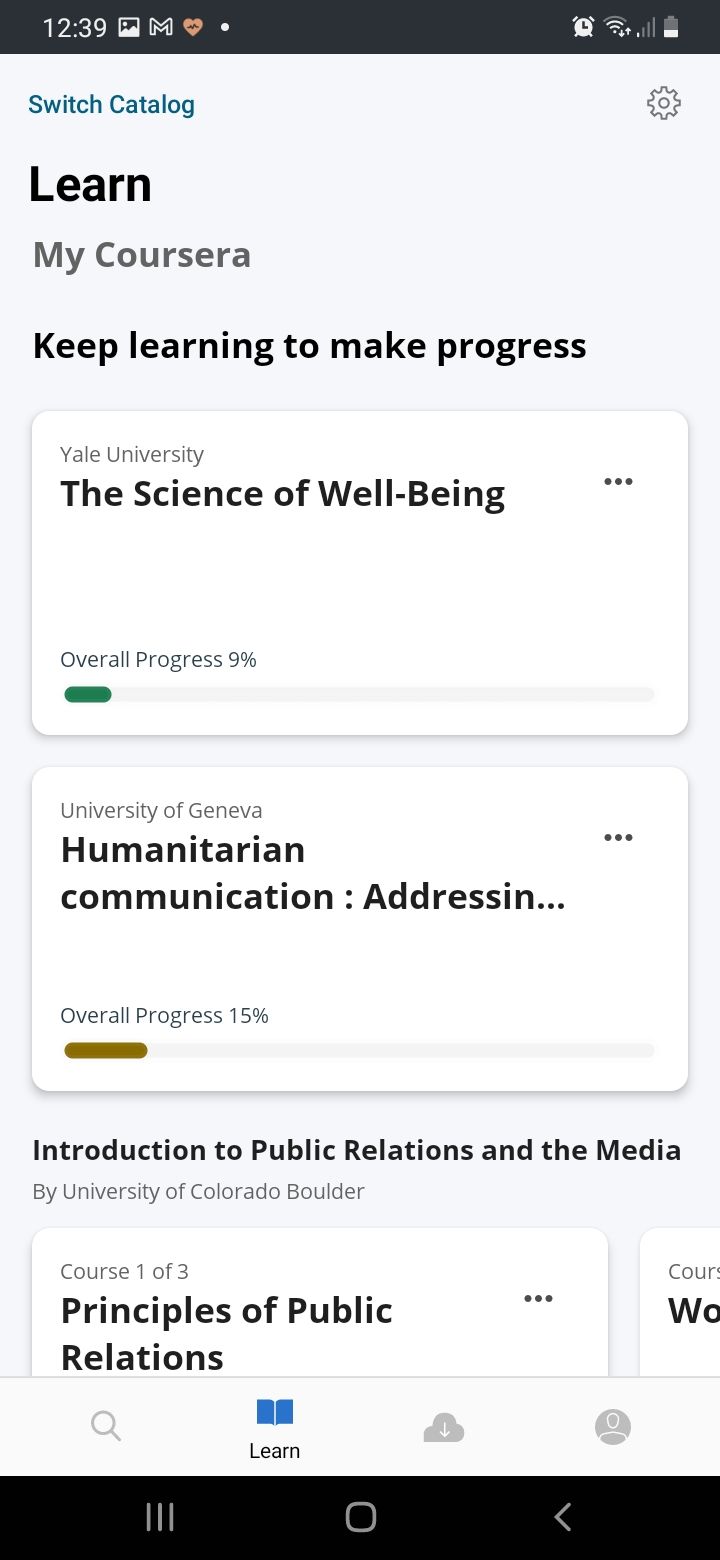 Coursera app user's progress
