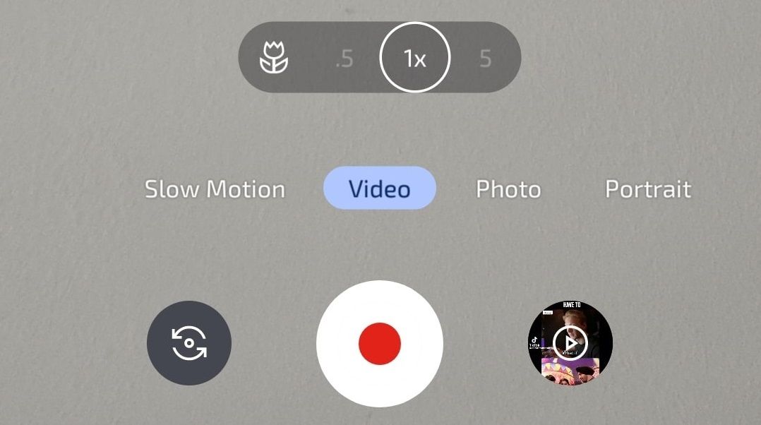Video mode highlighted in camera app bar