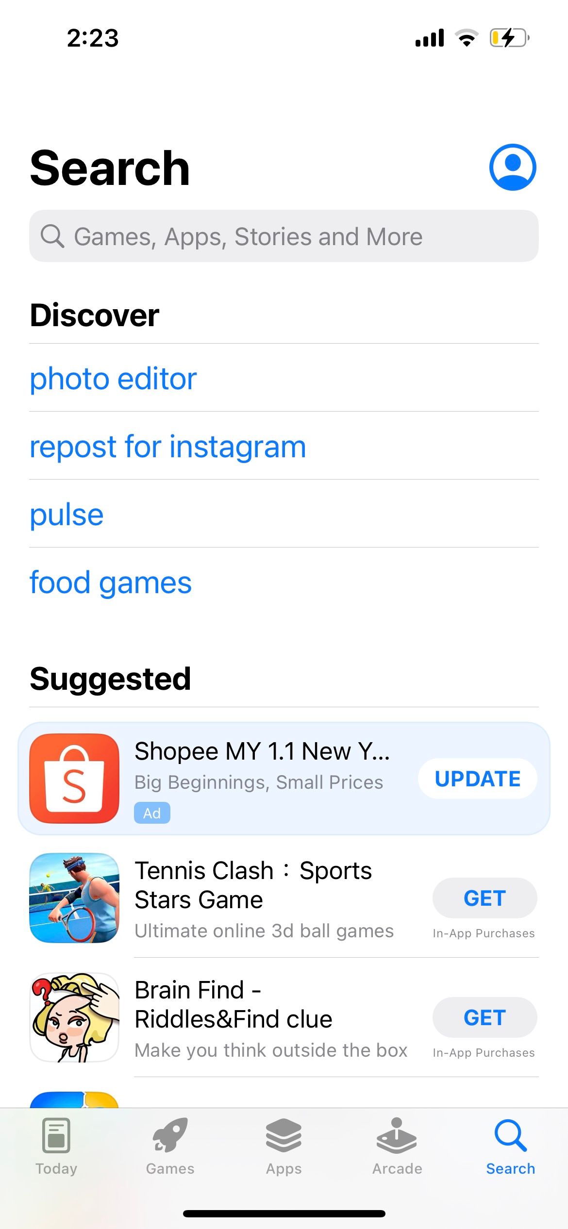 iphone app store search tab