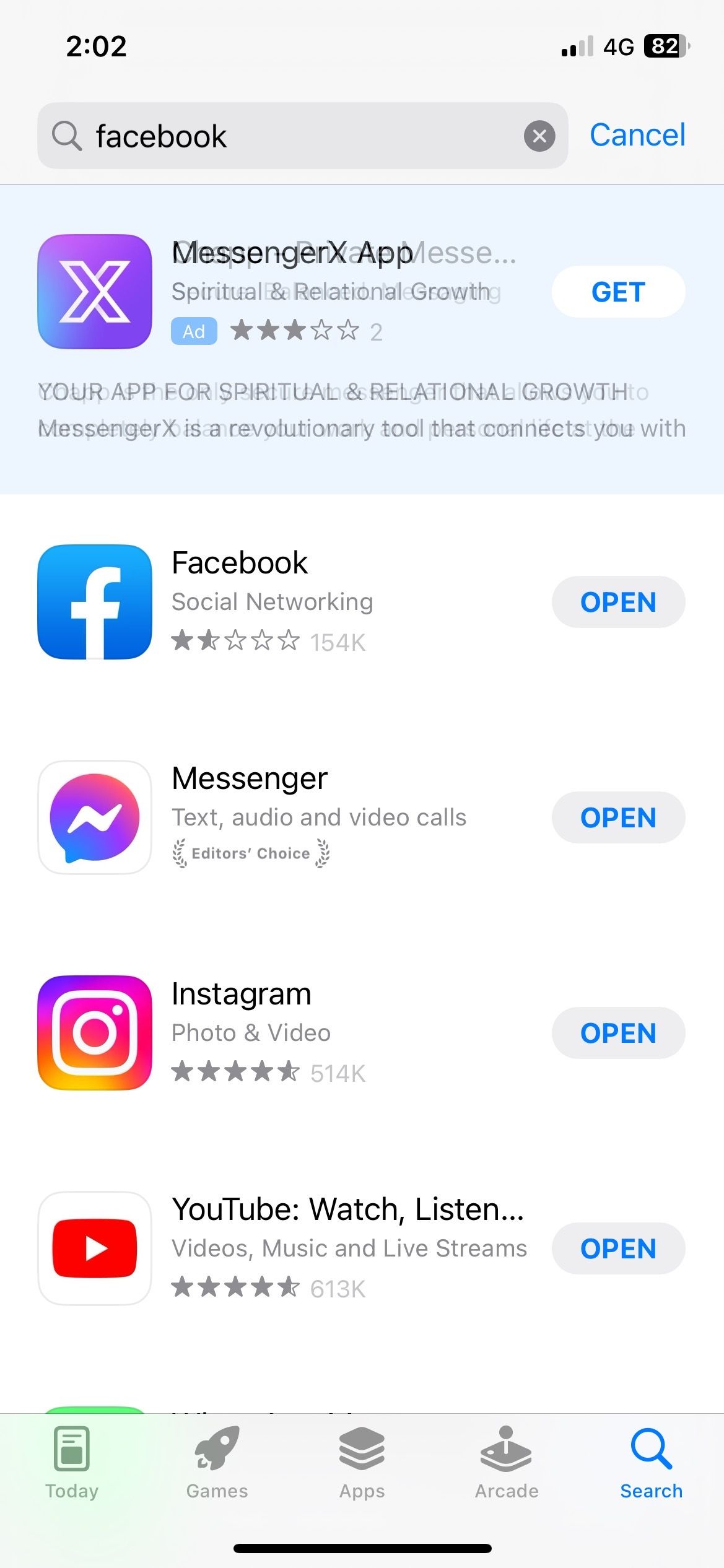 Search Facebook on the App Store