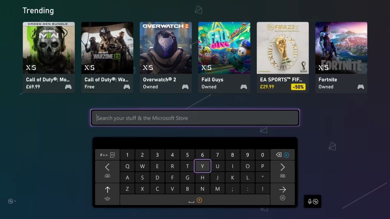 A screenshot of the search feature on the Xbox Series X Xbox Store 