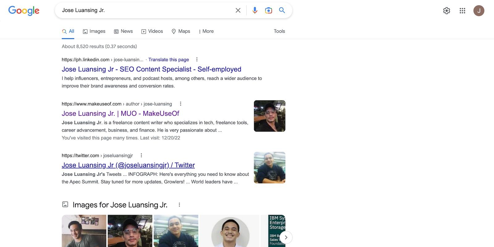 Les résultats de recherche Google pour Jose Luansing Jr.
