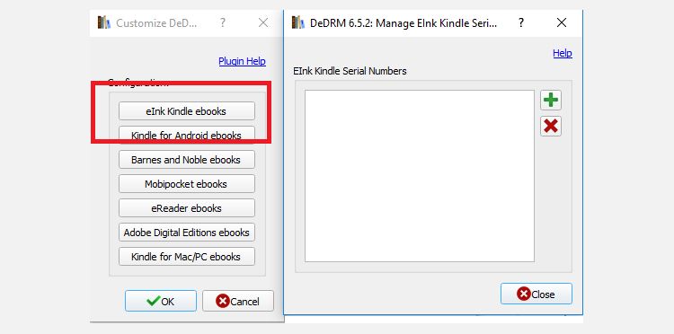 Sélectionnez l'option eInk Kindle Ebooks pour le plug-in DeDRM sur calibre