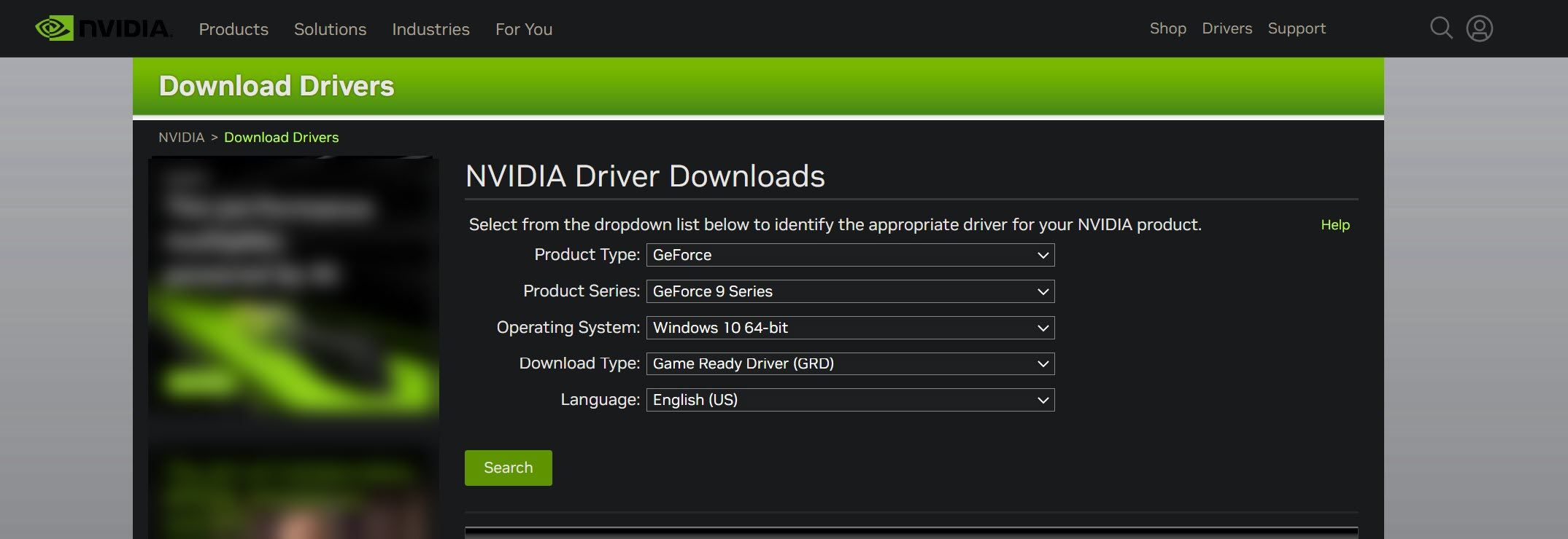 Selecting the Driver to Manually Download It From Nvidia Website