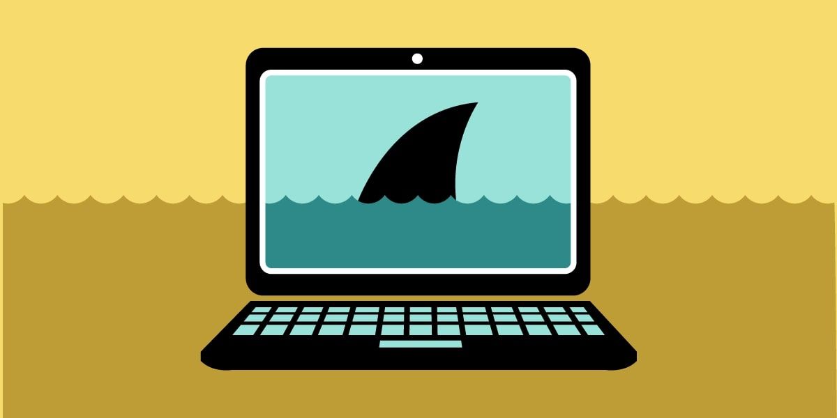 shark fin graphic on laptop screen
