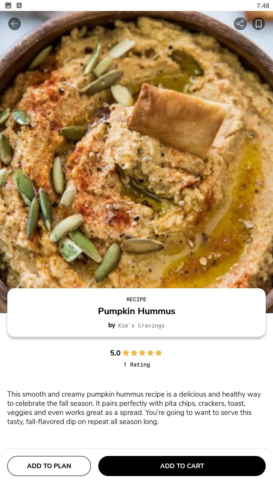 Pumpkin Hummus recipe in the Side Chef app
