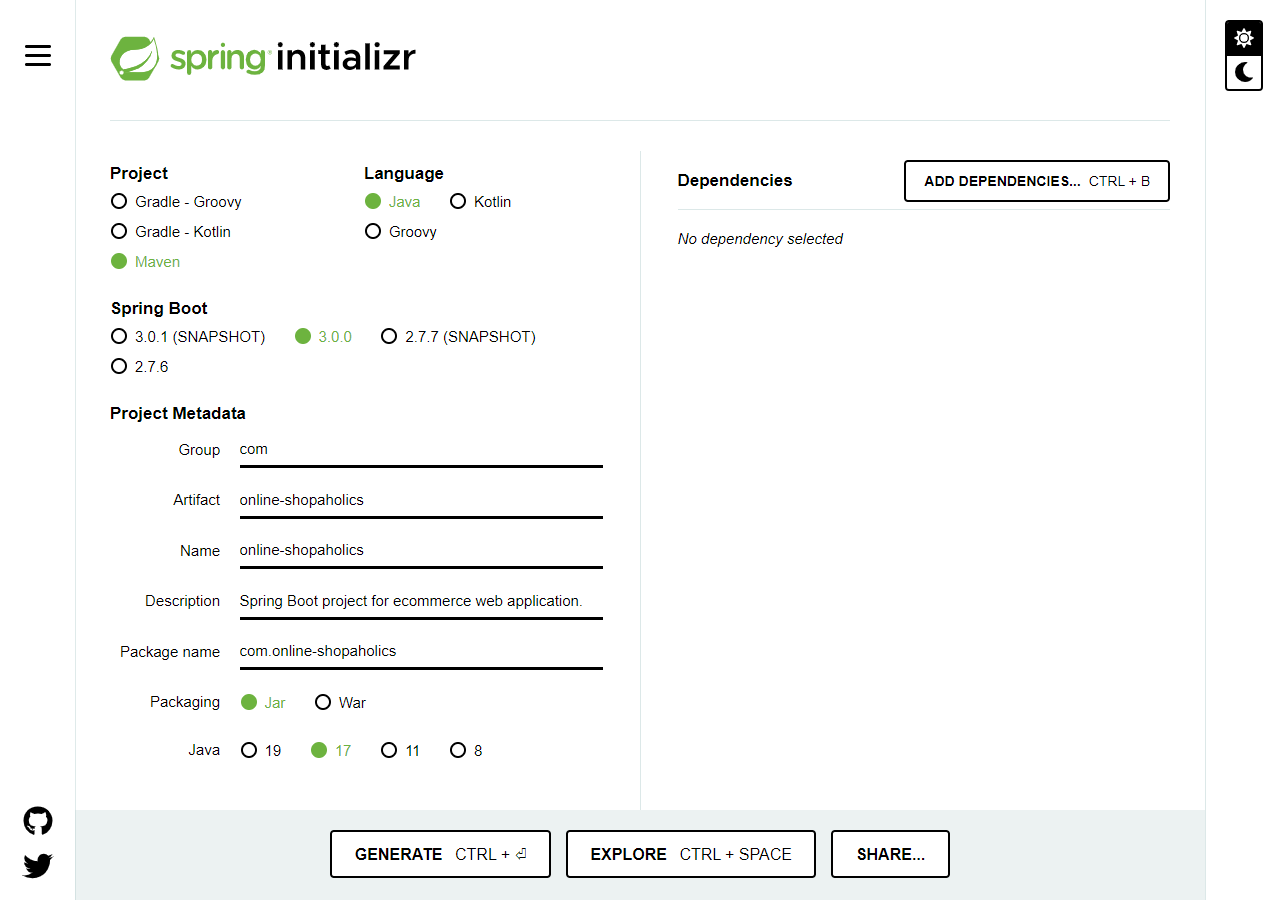 ابرداده Initializr Spring