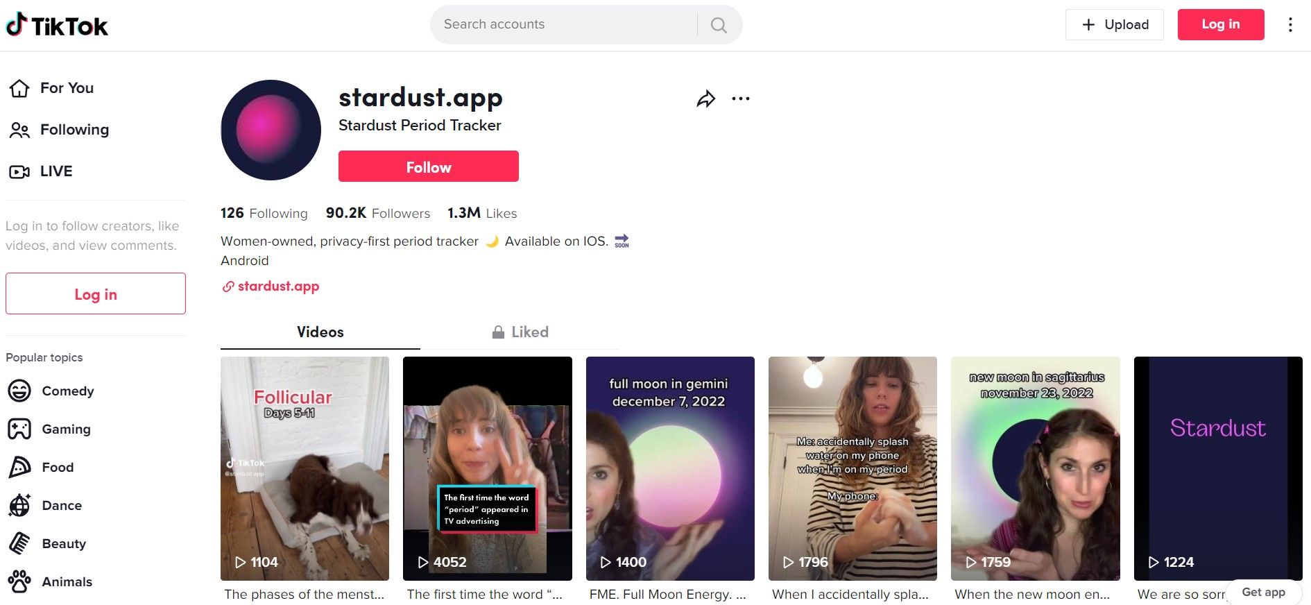 حساب کاربری TikTok برنامه پیگیری دوره گردوغبار