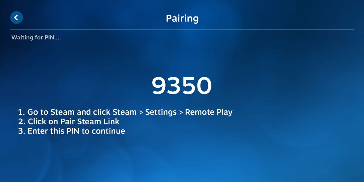 An example of a pin code on Steam Link