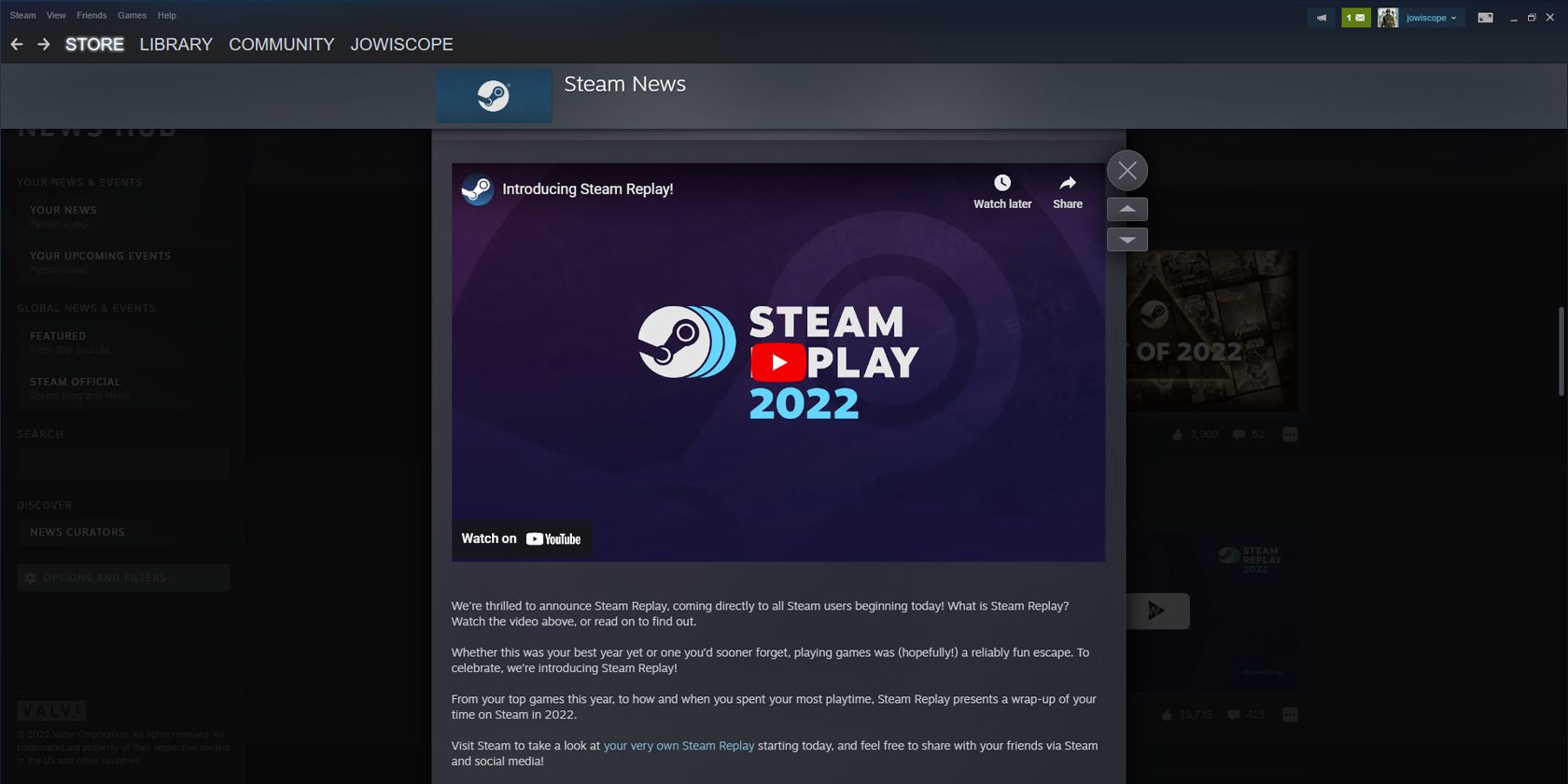 Affichage des nouvelles de Steam sur l'application Steam