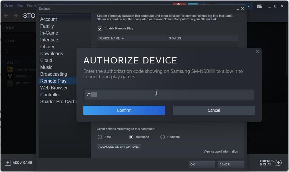 steam remote play authorization code