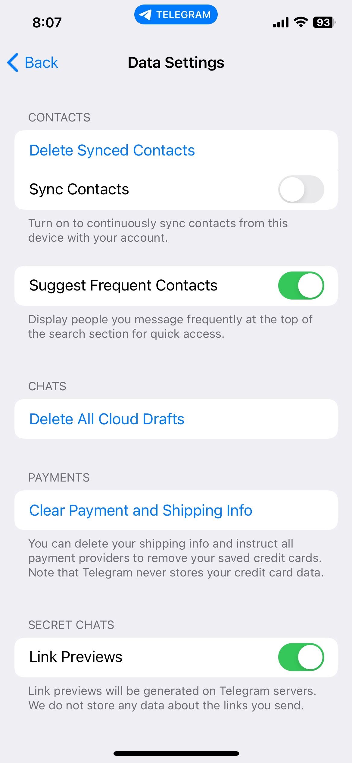 Synchronisation des contacts sur Telegram