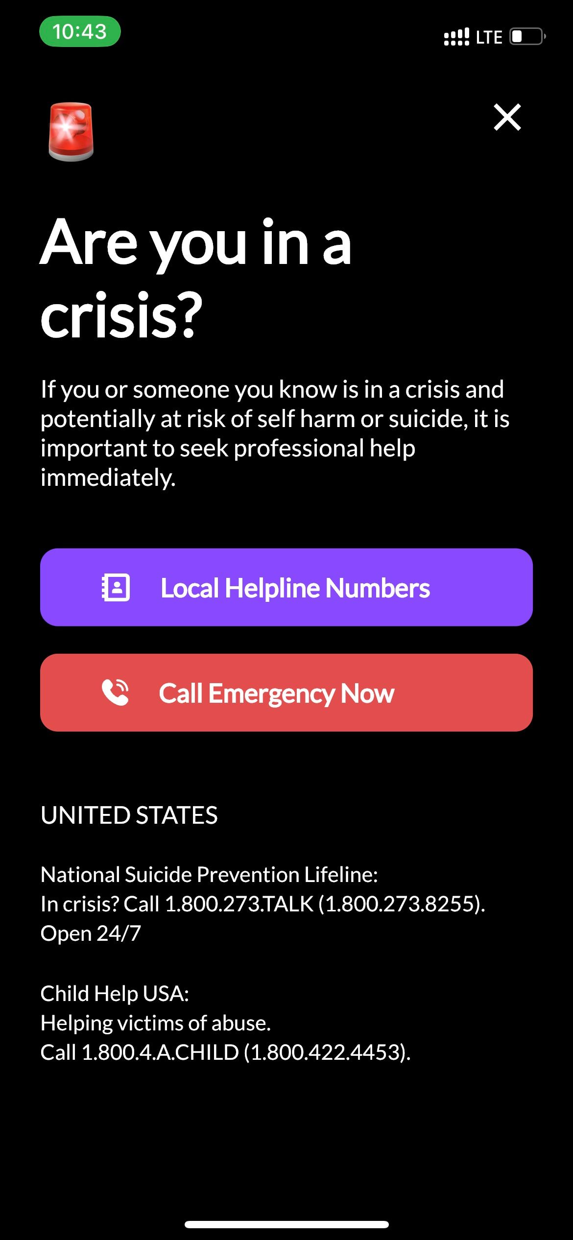 TalkLife "I Need Help" option page