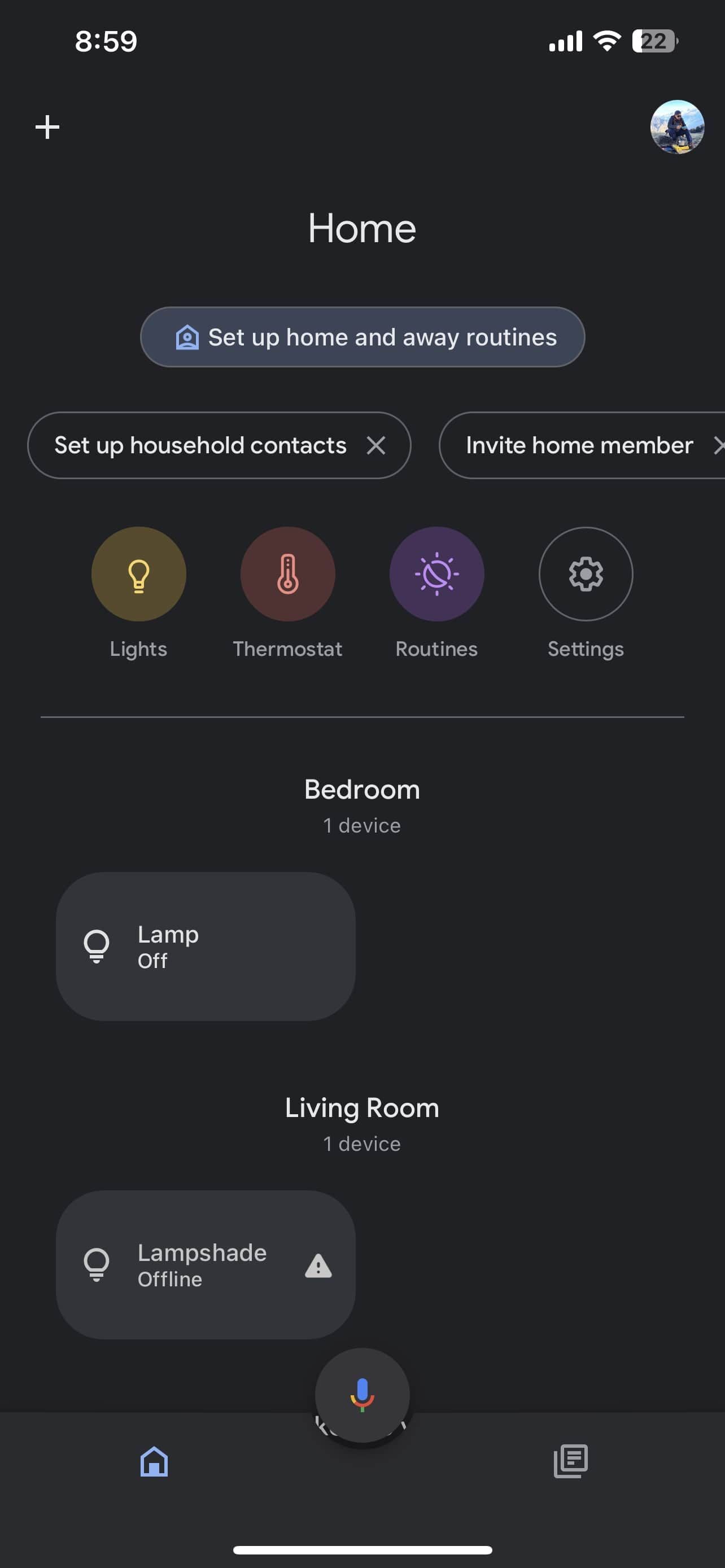 tap on plus icon in google home app