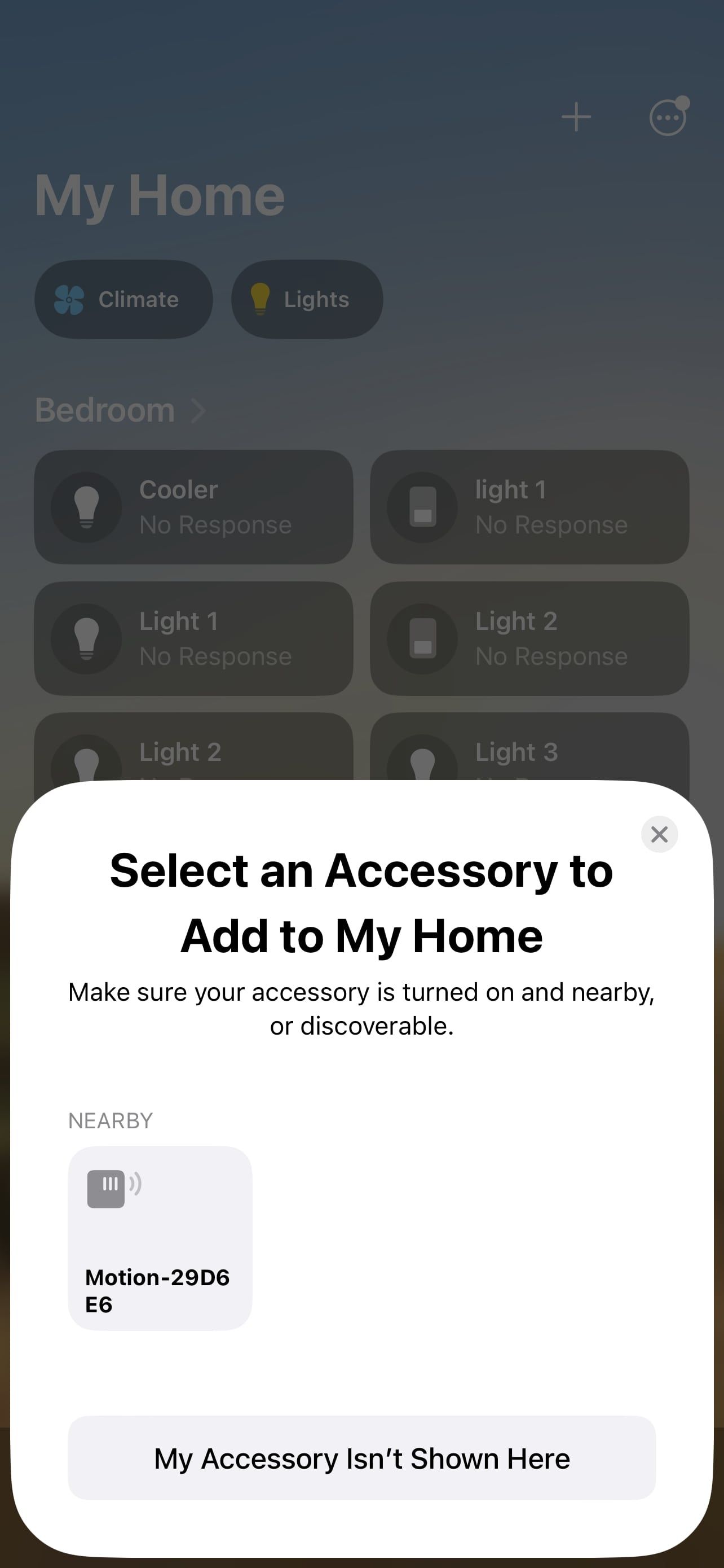 tap on the diy motion sensor detected by home app