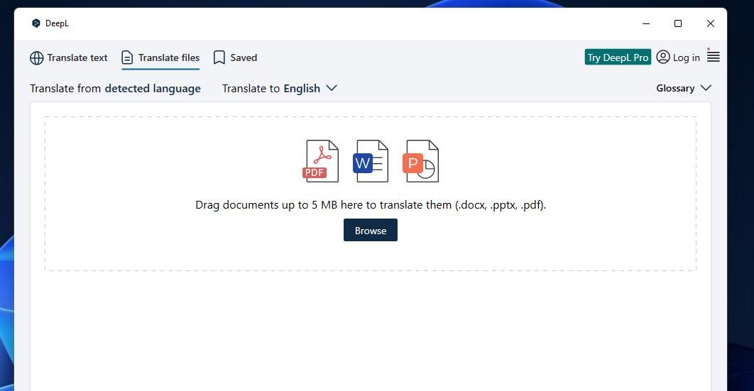 The Translate files tab
