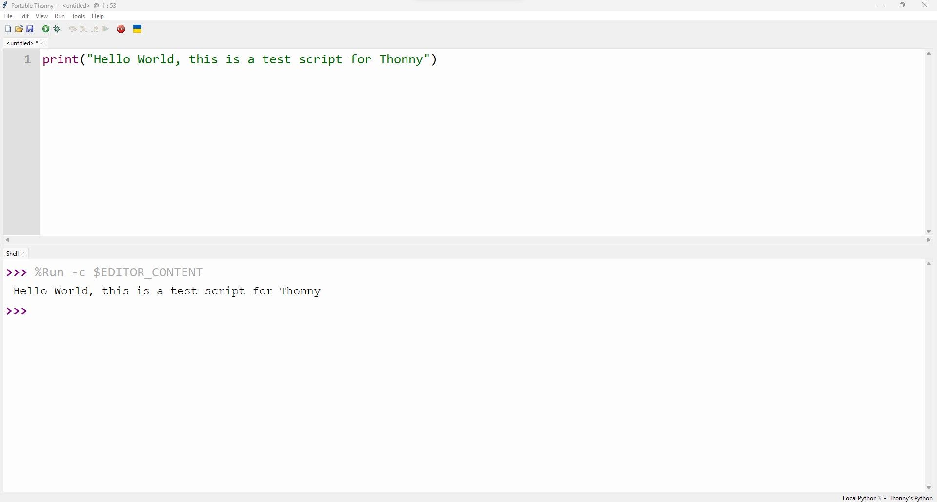 Thonny IDE interface showing Python script
