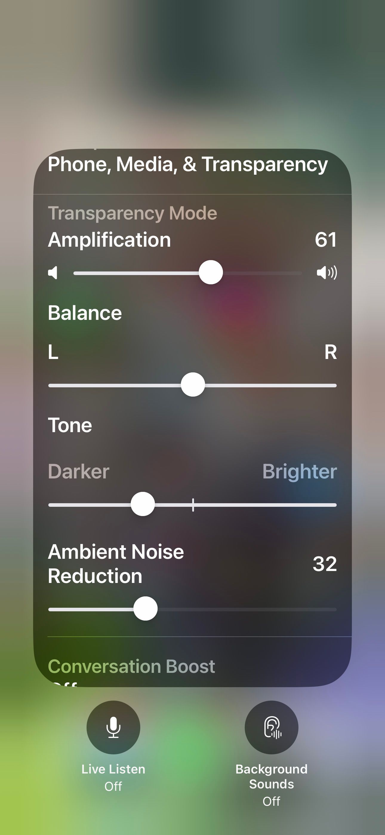 transparency mode iPhone control center AirPods Pro 2