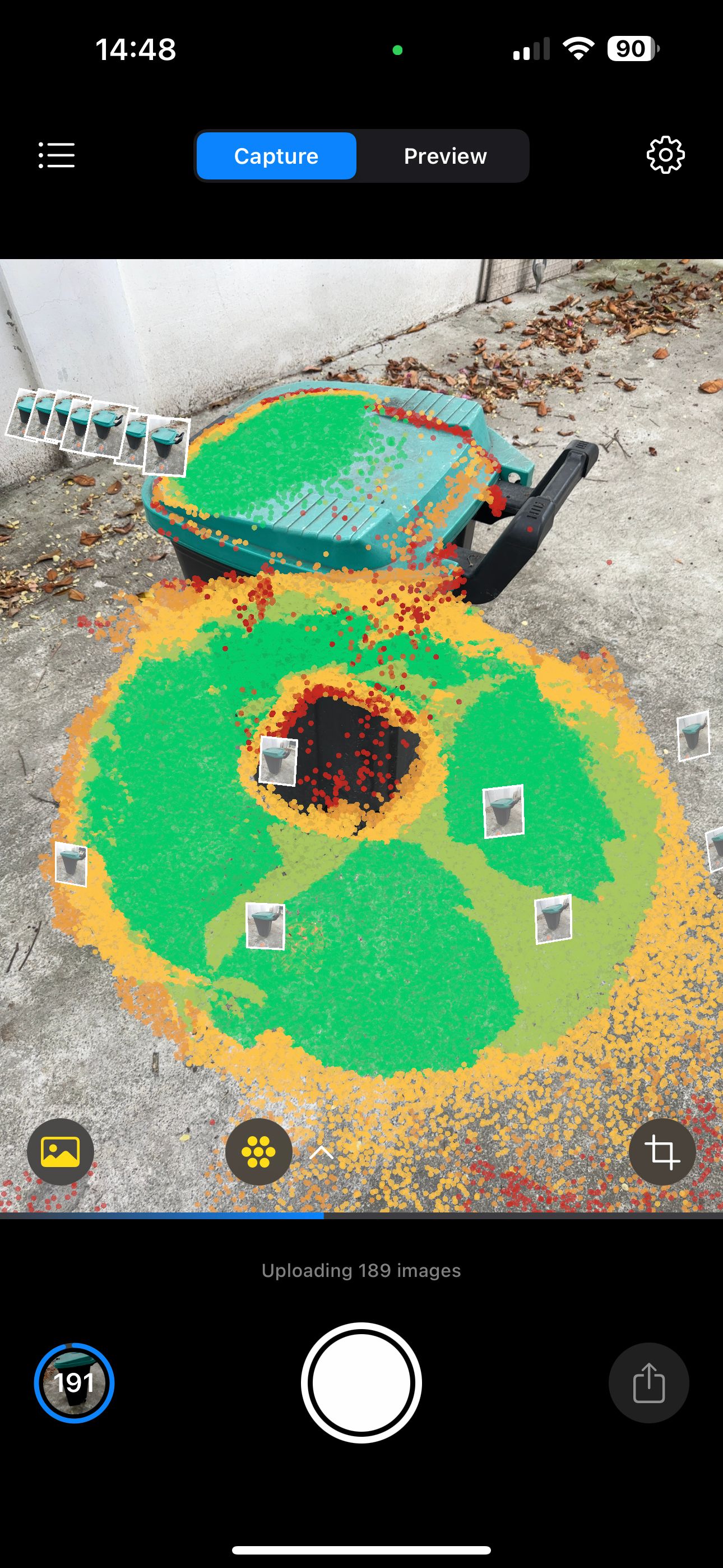 trash can with point cloud data for 3D photogrammetry capture 2