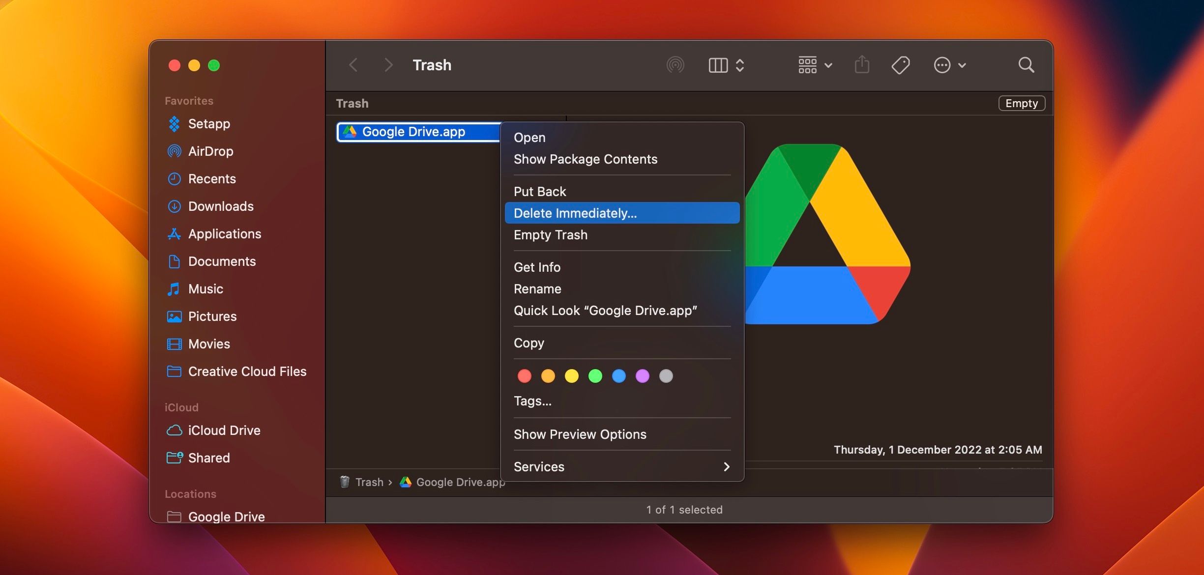 Delete Google Drive from Trash in macOS