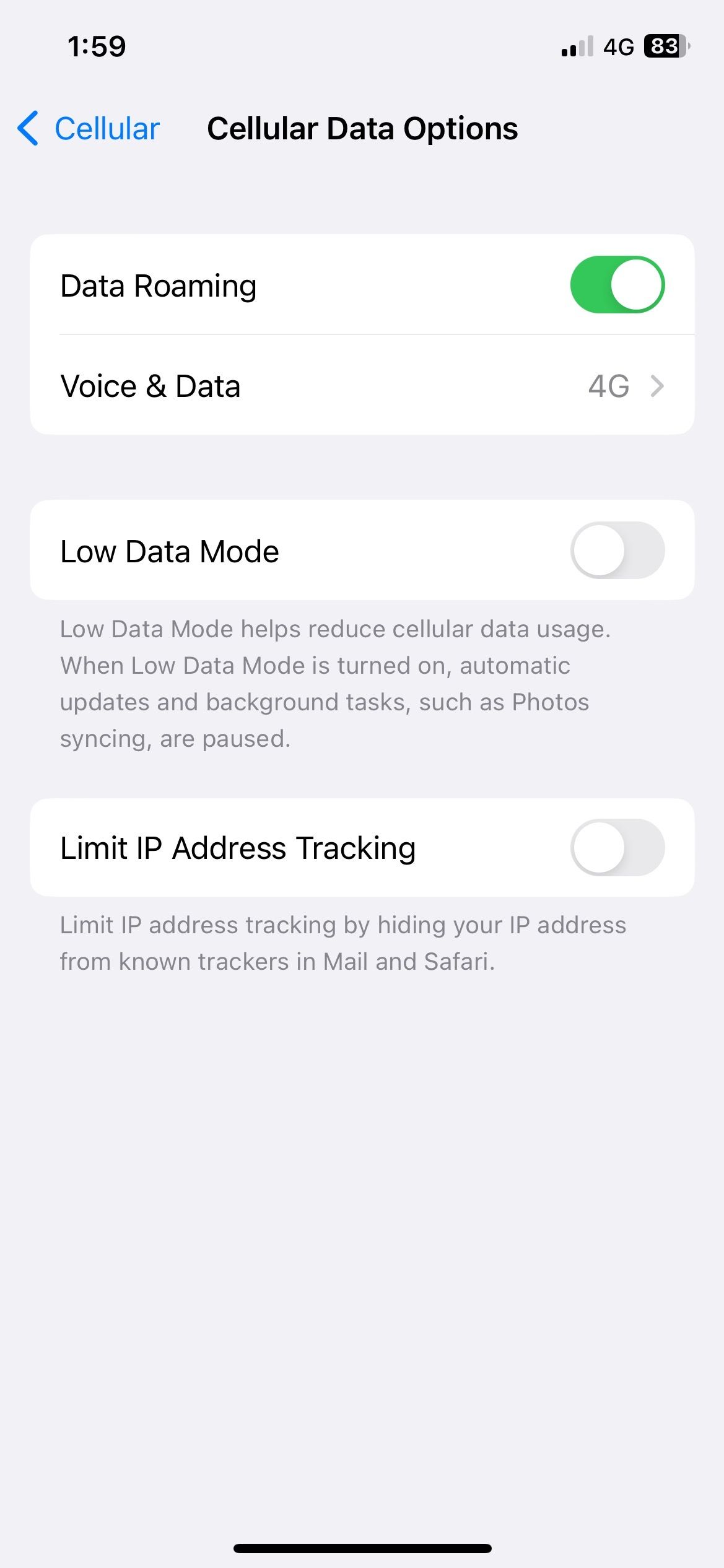 Turn off Low Data Mode
