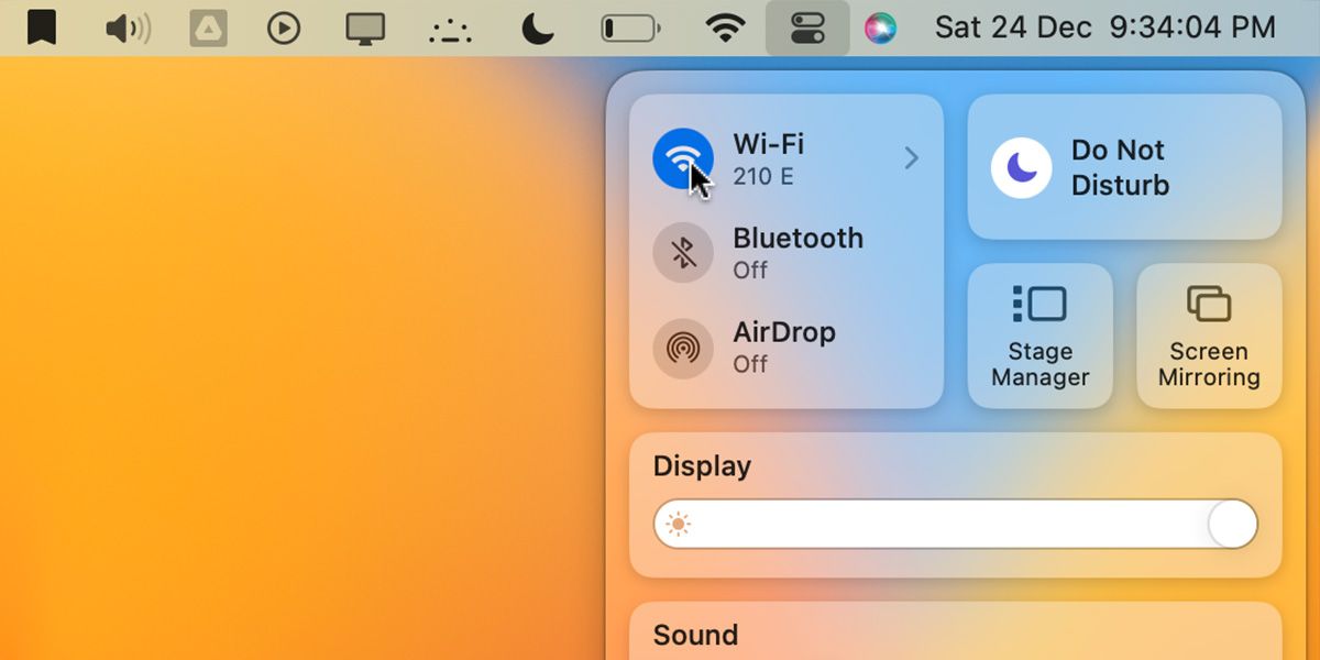 Turning off WiFi from the control center
