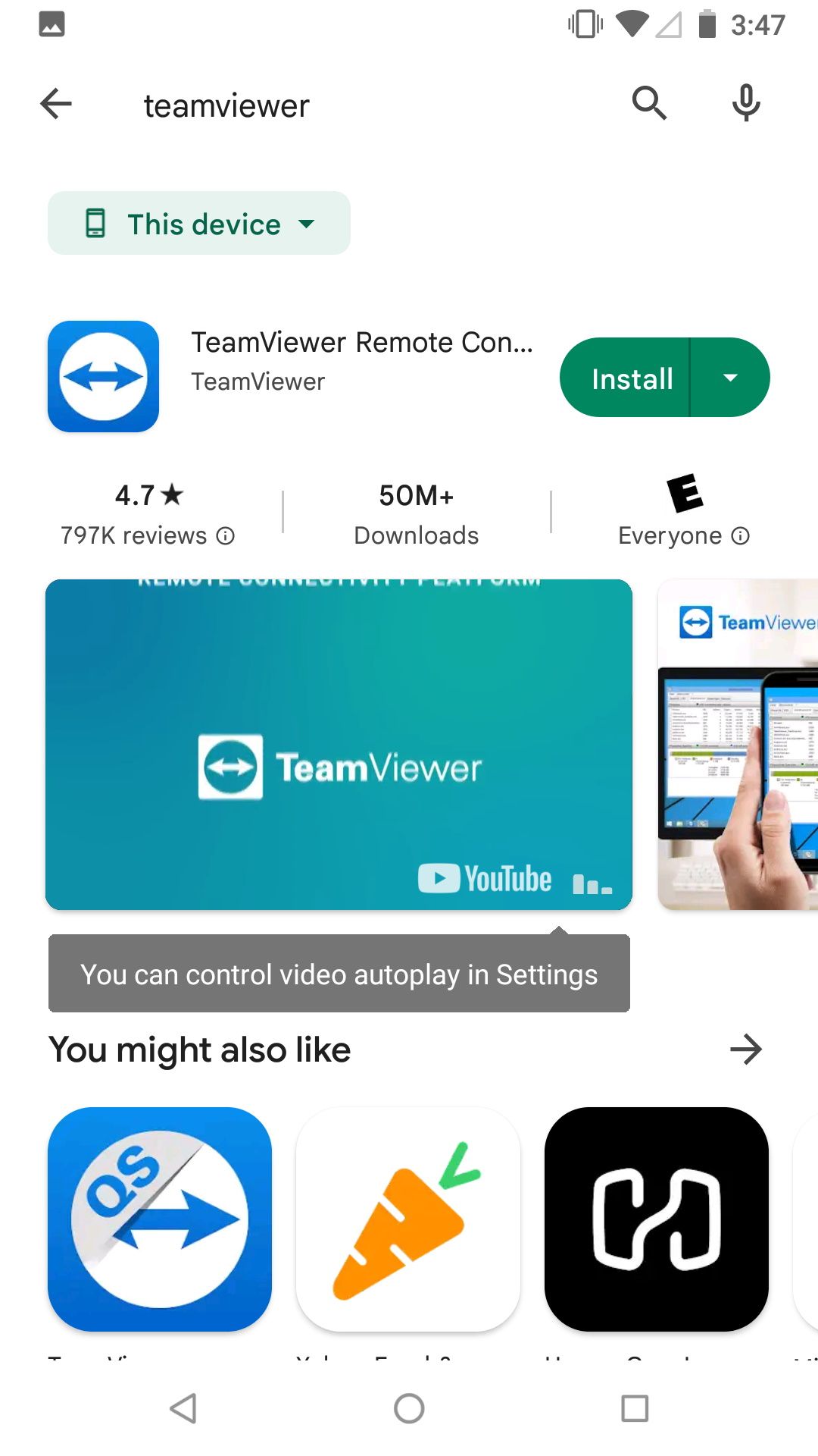 TeamViewer remote control listing on Google Play