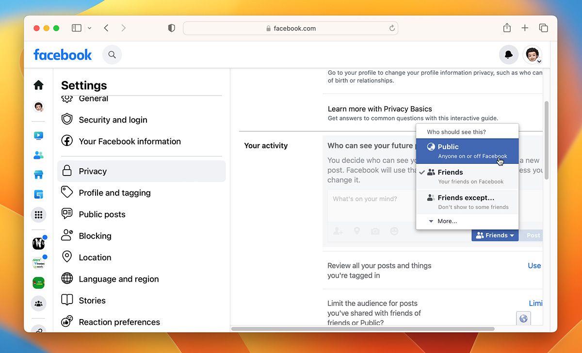 Tweaking privacy settings on Facebook