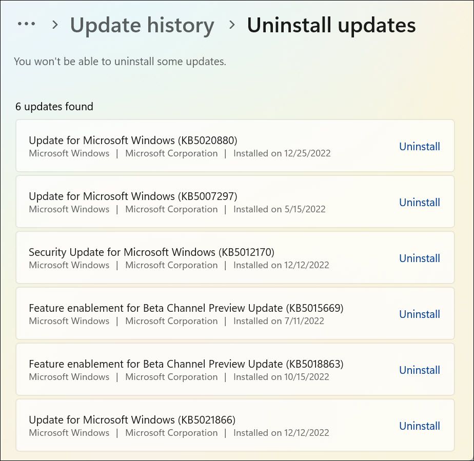 disinstallare gli aggiornamenti di Windows-1