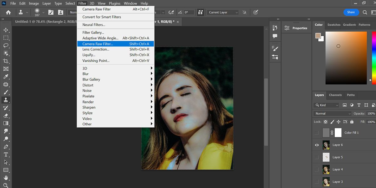 using camera raw filter after removing shadows from portrait