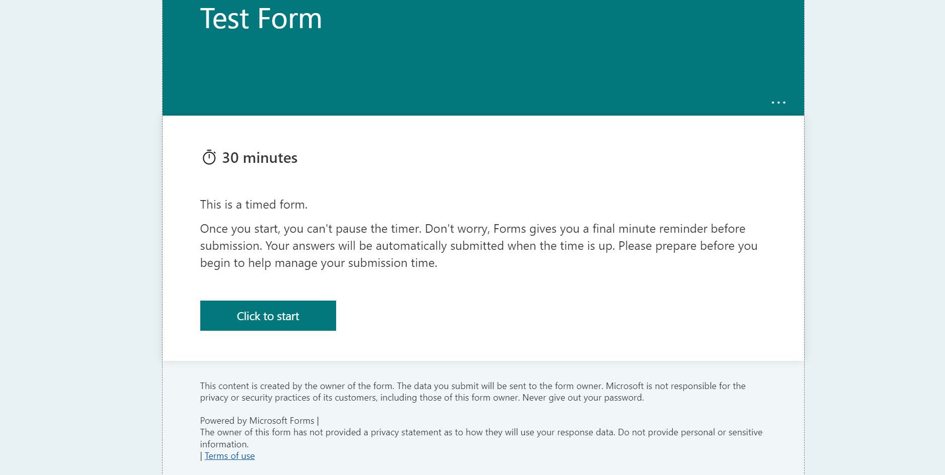 User end timed form demo
