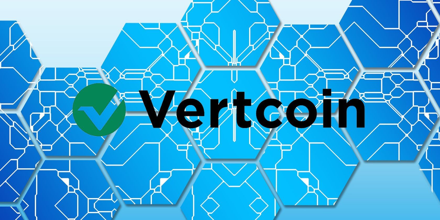 vertcoin logo in front of blue digital grid