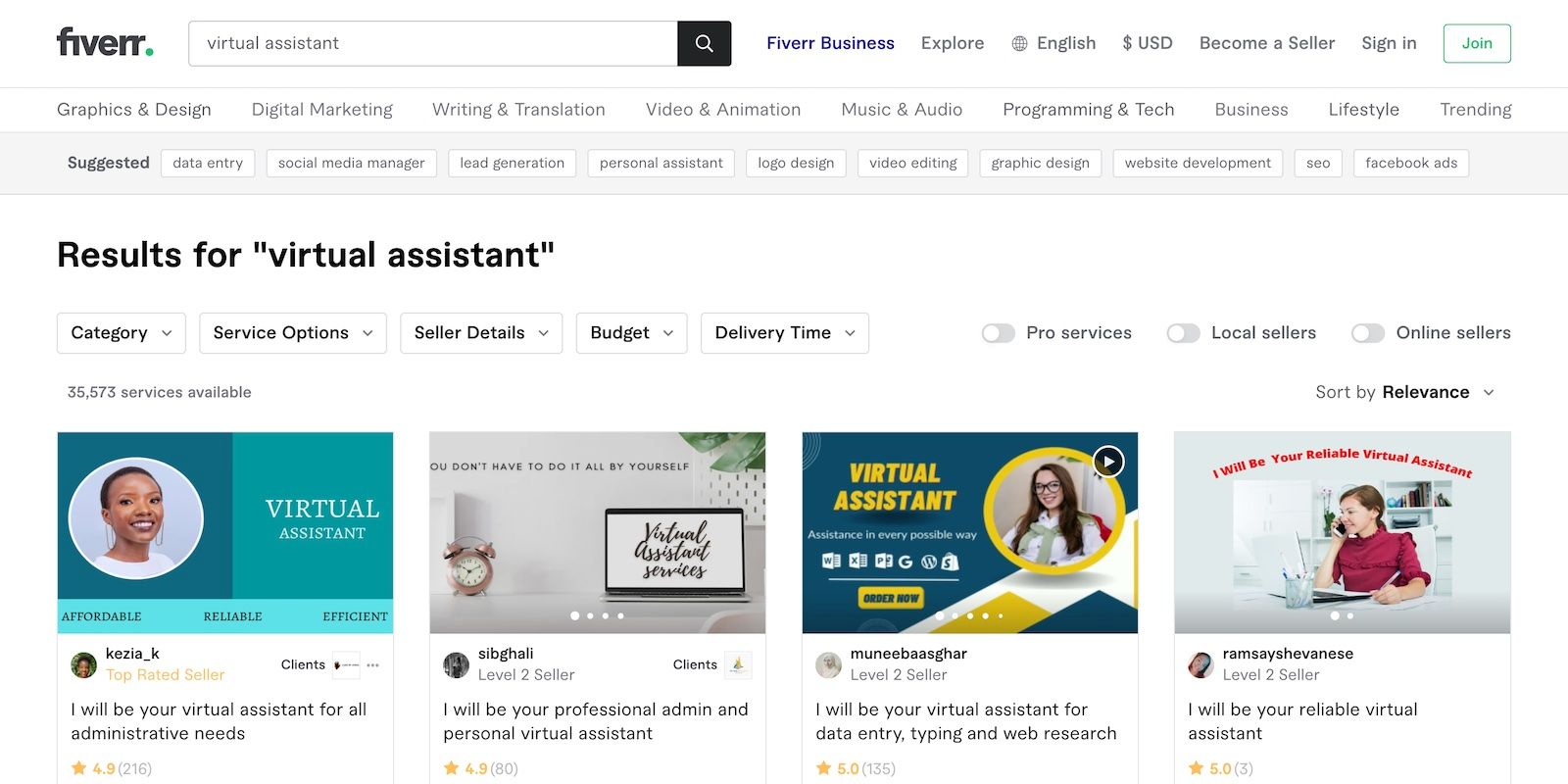 Search Results for Virtual Assistant Jobs on Fiverr