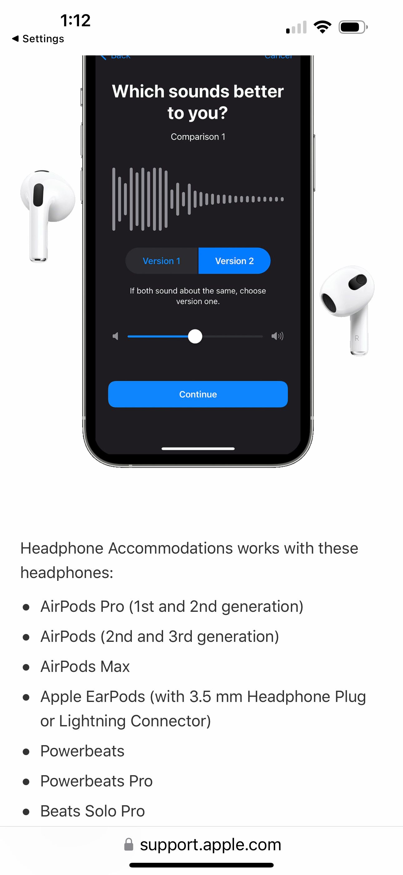 مقایسه تنظیمات برای سفارشی سازی صدا در AirPods Pro 2