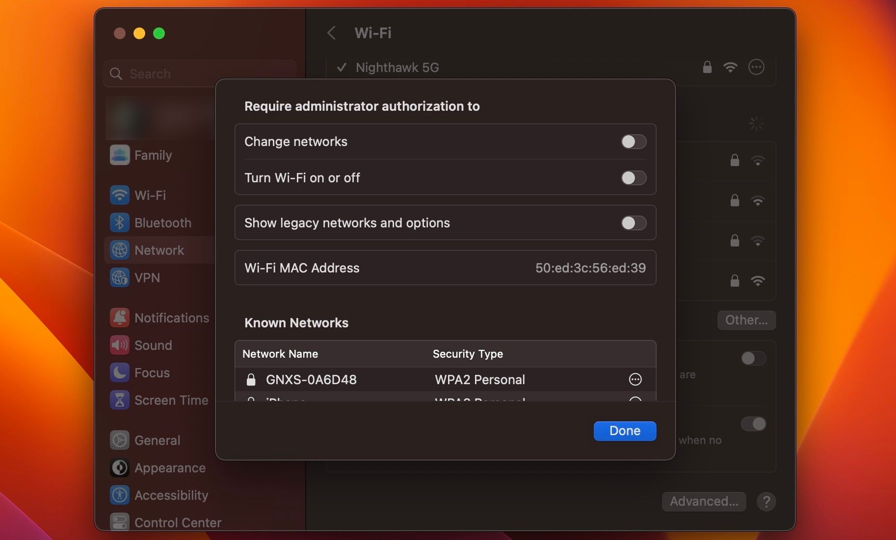 Wi-Fi MAC address in macOS Network settings
