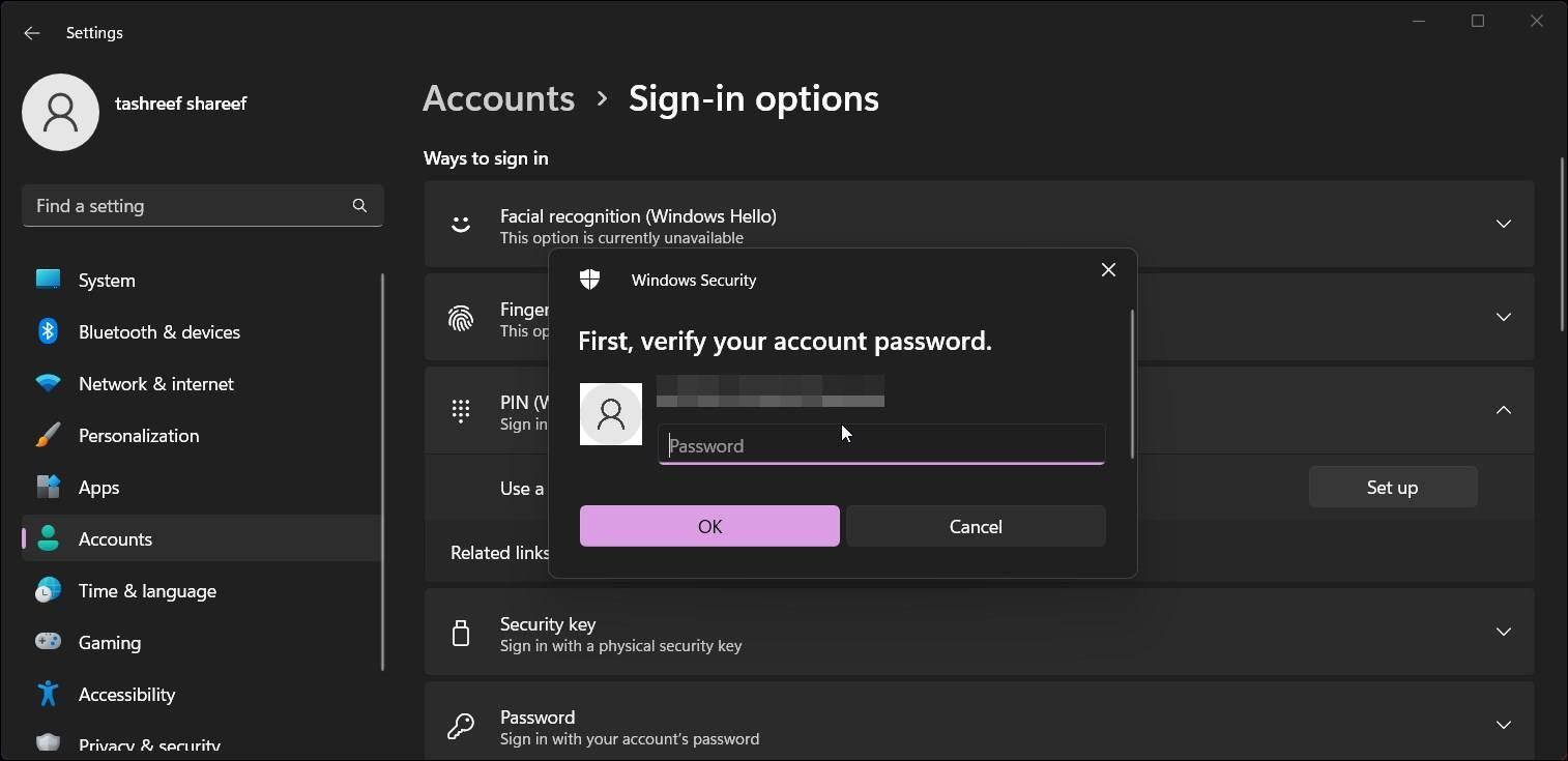 Opciones de inicio de sesión de Windows 11 Configuración de cuenta de verificación de PIN 