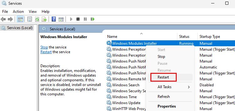 Servicio de instalación de módulos de Windows en Windows