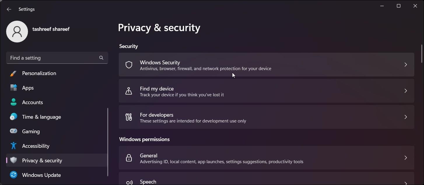windows security settings