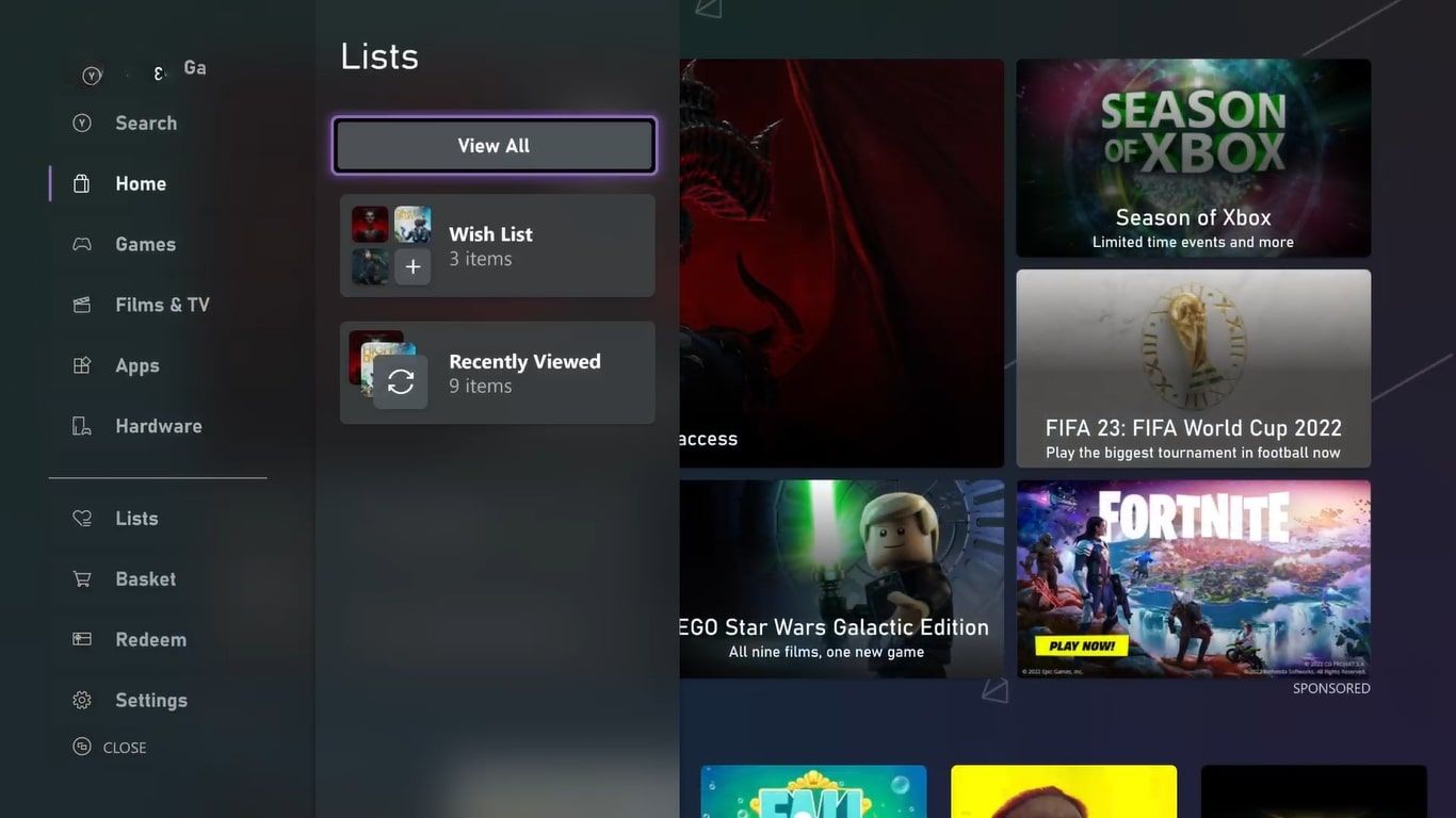 A screenshot of the Xbox Store section for Lists on an Xbox Series X 