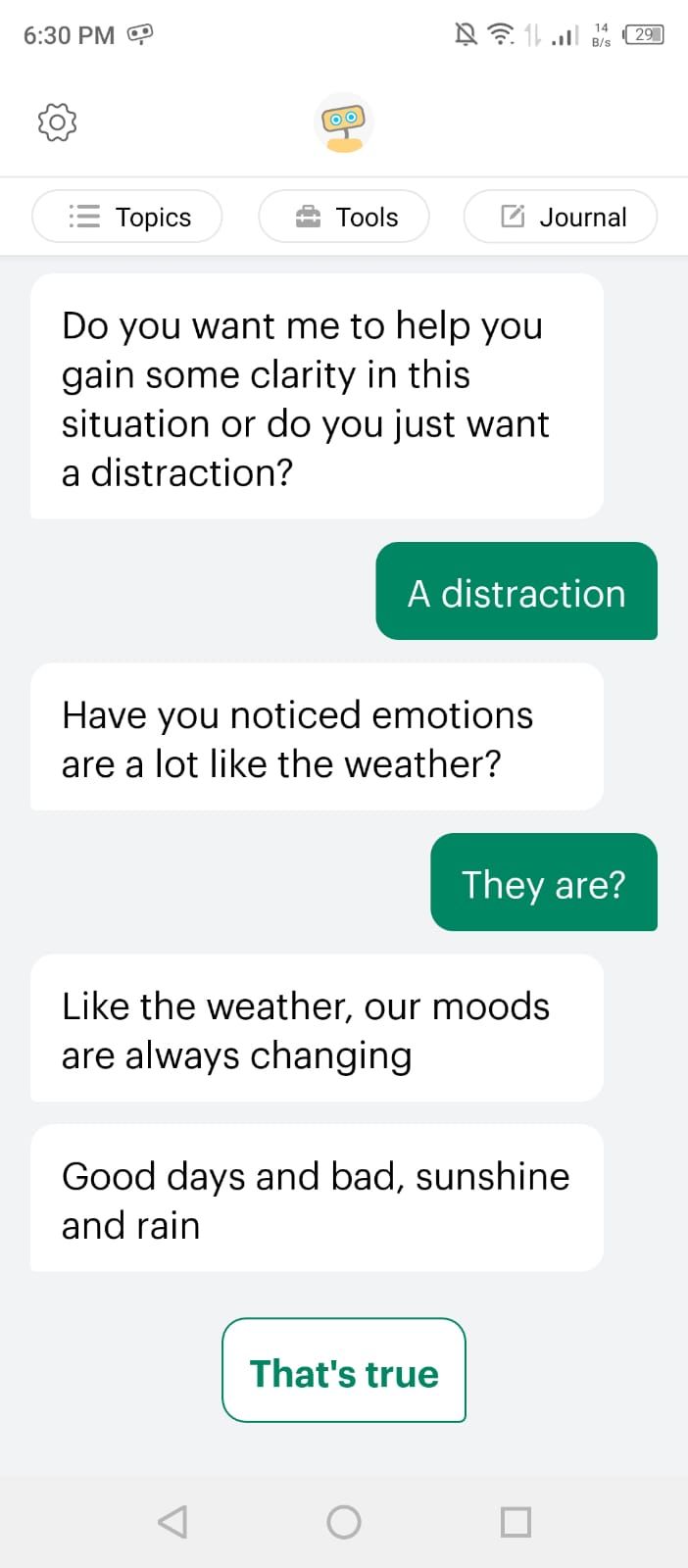 Woebot - Third Chat Session