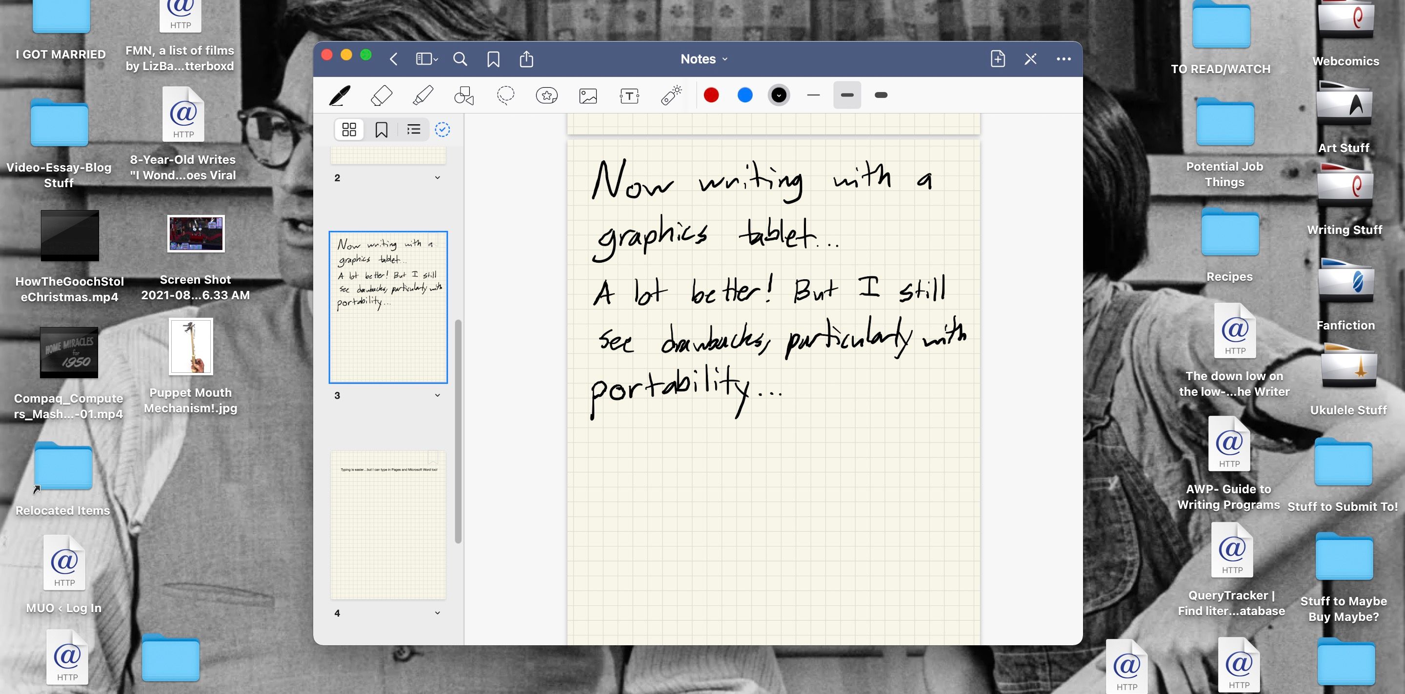 Writing notes with a graphics tablet in GoodNotes for Mac