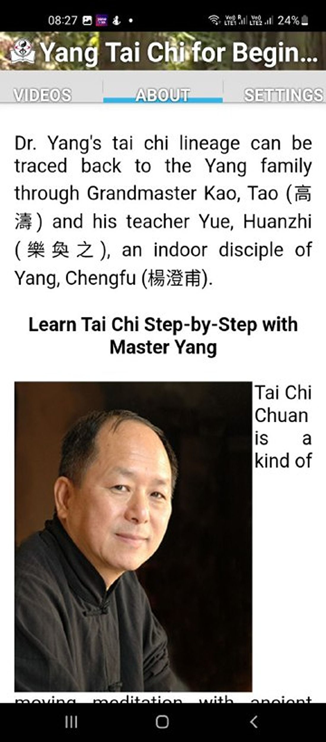 the tai chi information view